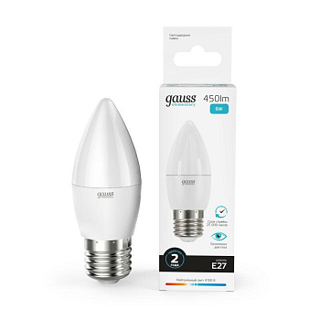 Лампа светодиодная Elementary 6Вт свеча 4100К бел. E27 450лм 180-240В Gauss 33226