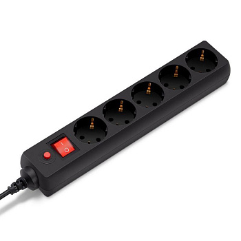 Удлинитель с сетевым фильтром 5х10м с заземл. 10А IP20 500SH-10-B CCA 2200Вт черн. BURO 992303