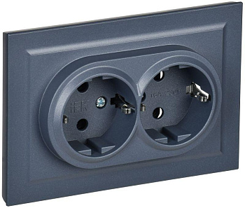 Розетка 2-м СП BRITE РС12-3-БрМ 16А в сборе с заземл. без защ. шторок маренго IEK BR-R21-16-K35-F
