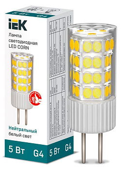 Лампа светодиодная CORN 5Вт капсула 4000К G4 230В керамика IEK LLE-CORN-5-230-40-G4 Лампа светодиодная CORN 5Вт капсула 4000К G4 230В керамика IEK LLE-CORN-5-230-40-G4