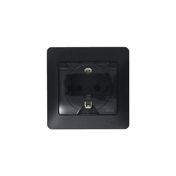 Розетка 1-м СП 1мод. Glossa 16А IP44 с заземл. защ. шторки с крышкой в сборе антрацит SchE GSL000748