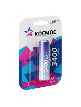 Аккумулятор 18650 Li-ion 3400мА.ч без защиты (блист.1шт) КОСМОС KOC18650Li-ion34UBL1 Аккумулятор 18650 Li-ion 3400мА.ч без защиты (блист.1шт) КОСМОС KOC18650Li-ion34UBL1
