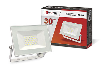 Прожектор светодиодный СДО-7 30Вт 6500К IP65 2700лм 230В бел. IN HOME 4690612034690 Прожектор светодиодный СДО-7 30Вт 6500К IP65 2700лм 230В бел. IN HOME 4690612034690