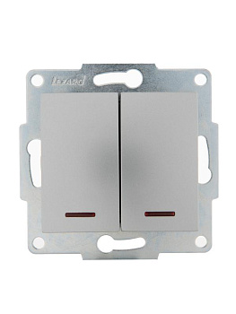 Механизм выключателя 2-кл. 1п СП Karina 10А IP20 с подсветкой матов. серебр. LEZARD 707-4388-112