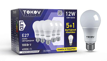 Лампа светодиодная 12Вт А60 4000К Е27 176-264В Promo 5+1 TOKOV ELECTRIC Promo-A60-E27-12-4K Лампа светодиодная 12Вт А60 4000К Е27 176-264В Promo 5+1 TOKOV ELECTRIC Promo-A60-E27-12-4K