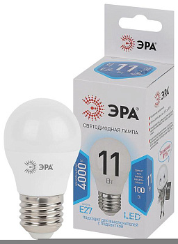Лампа светодиодная P45-11W-840-E27 шар 880лм ЭРА Б0032989 Лампа светодиодная P45-11W-840-E27 шар 880лм ЭРА Б0032989