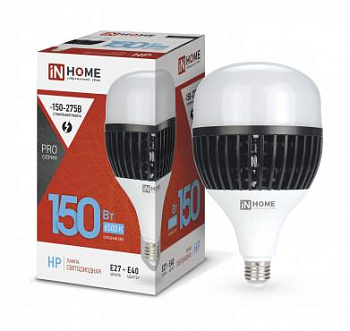 Лампа светодиодная LED-HP-PRO 150Вт 230В E27 Е40 6500К 13500лм с адаптером IN HOME 4690612035703 Лампа светодиодная LED-HP-PRO 150Вт 230В E27 Е40 6500К 13500лм с адаптером IN HOME 4690612035703