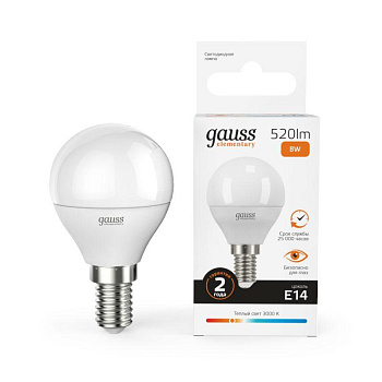 Лампа светодиодная Elementary Globe E14 8Вт 3000К Gauss 53118 Лампа светодиодная Elementary Globe E14 8Вт 3000К Gauss 53118