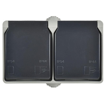 Розетка 2-м ОП Форс РСб22-3-ФСр 16А IP54 с заземл. с крышкой сер. IEK ERS22-K03-16-54-DC