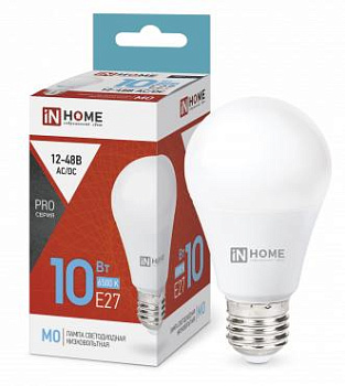 Лампа светодиодная низковольтная LED-MO-PRO 10Вт 12-48В Е27 6500К 900лм IN HOME 4690612038056 Лампа светодиодная низковольтная LED-MO-PRO 10Вт 12-48В Е27 6500К 900лм IN HOME 4690612038056