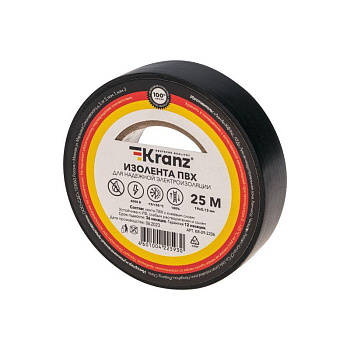 Изолента ПВХ 0.13х19мм 25м черн. Kranz KR-09-2206 Изолента ПВХ 0.13х19мм 25м черн. Kranz KR-09-2206