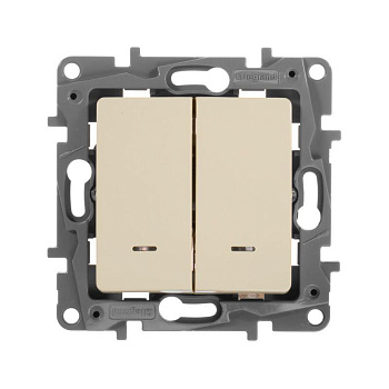 Механизм выключателя 2-кл. СП Etika 10А IP20 250В 10AX с подсветкой / индикацией безвинт. зажимы сл. кость Leg 672304