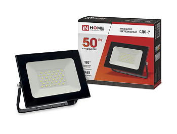 Прожектор светодиодный СДО-7 50Вт 230В 6500К IP65 черн. IN HOME 4690612034638 Прожектор светодиодный СДО-7 50Вт 230В 6500К IP65 черн. IN HOME 4690612034638