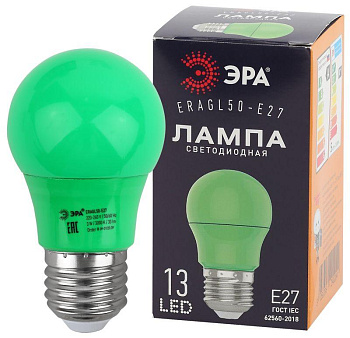 Лампа светодиодная ERAGL50-E27 A50 3Вт груша зел. E27 13SMD для белт-лайт ЭРА Б0049579 Лампа светодиодная ERAGL50-E27 A50 3Вт груша зел. E27 13SMD для белт-лайт ЭРА Б0049579