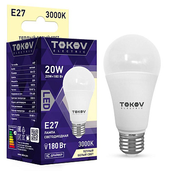 Лампа светодиодная 20Вт А60 3000К Е27 176-264В TOKOV ELECTRIC TKE-A60-E27-20-3K Лампа светодиодная 20Вт А60 3000К Е27 176-264В TOKOV ELECTRIC TKE-A60-E27-20-3K