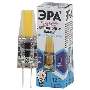 Лампа светодиодная LED-JC-1.5W-12V-COB-840-G4 120лм ЭРА Б0033198