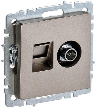 Розетка компьютерная + телевизионная 2-м Brite РТВ/РК12-БрШ RJ45 кат.5E + TV шампань IEK BR-AK20-1-K37 Розетка компьютерная + телевизионная 2-м Brite РТВ/РК12-БрШ RJ45 кат.5E + TV шампань IEK BR-AK20-1-K37