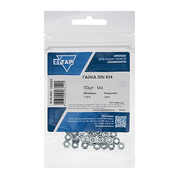 Гайка шестигранная М4 цинк. DIN 934 (уп.50шт) пакет Tech-Krep 103023