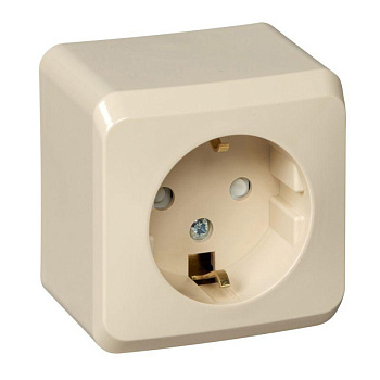 Розетка 1-м ОП Этюд 16А IP20 с заземл. защ. шторки крем. SchE PA16-004K