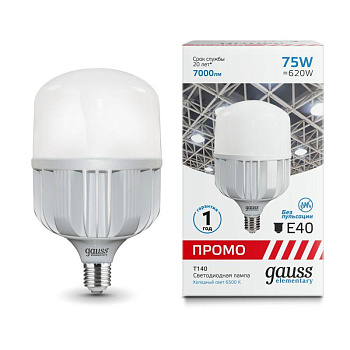 Лампа светодиодная Elementary T140 75Вт 6500К E40 7000лм Promo Gauss 60438 Лампа светодиодная Elementary T140 75Вт 6500К E40 7000лм Promo Gauss 60438