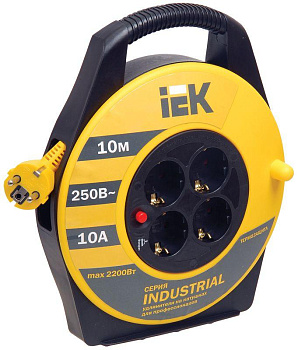 Удлинитель на катушке 4х10м с заземл. 10А IP20 УК10 "Industrial" с термозащ. 3х1 IEK WKP14-10-04-10 Удлинитель на катушке 4х10м с заземл. 10А IP20 УК10 "Industrial" с термозащ. 3х1 IEK WKP14-10-04-10
