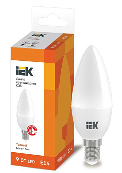 Лампа светодиодная ECO C35 9Вт свеча 3000К E14 230В IEK LLE-C35-9-230-30-E14 Лампа светодиодная ECO C35 9Вт свеча 3000К E14 230В IEK LLE-C35-9-230-30-E14