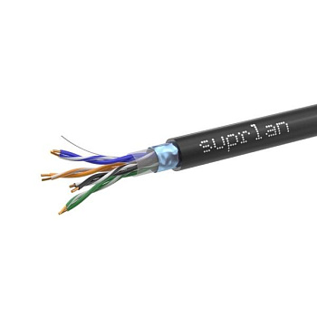 Кабель витая пара F/UTP кат.5e 4х2х24AWG solid CU PE OUTDOOR Standart черн. 305м (м) SUPRLAN 01-1028