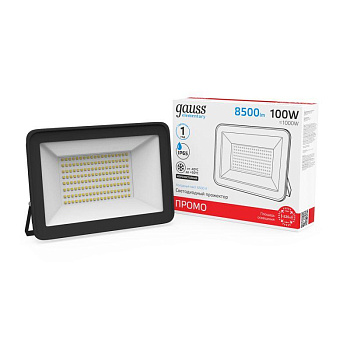 Прожектор светодиодный Elementary 100Вт 6500К 7200лм IP65 175-265В PROMO черн. Gauss 613100100P Прожектор светодиодный Elementary 100Вт 6500К 7200лм IP65 175-265В PROMO черн. Gauss 613100100P