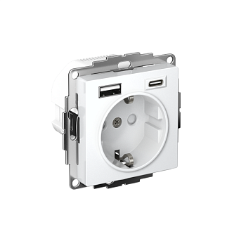 Розетка AtlasDesign 16А с 2-мя заряд. устройствами USB тип A+C 5В/2.4А 2х5В/1.2А механизм бел. SchE ATN000132