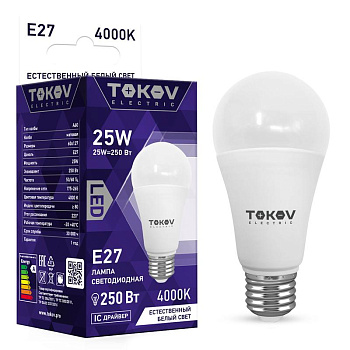 Лампа светодиодная 25Вт А60 4000К Е27 176-264В TOKOV ELECTRIC TKE-A60-E27-25-4K Лампа светодиодная 25Вт А60 4000К Е27 176-264В TOKOV ELECTRIC TKE-A60-E27-25-4K