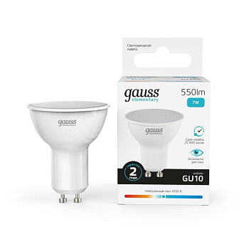 Лампа светодиодная Elementary MR16 7Вт 4100К GU10 550лм Gauss 13627 Лампа светодиодная Elementary MR16 7Вт 4100К GU10 550лм Gauss 13627