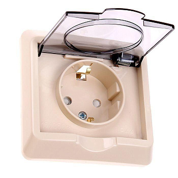 Розетка 1-м СП Этюд 16А IP44 250В с заземл. защ. шторки крем. SchE PC16-044K