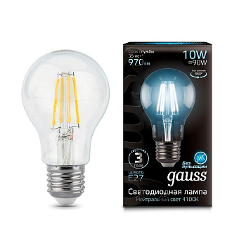 Лампа светодиодная филаментная Black Filament 10Вт A60 4100К E27 Gauss 102802210 Лампа светодиодная филаментная Black Filament 10Вт A60 4100К E27 Gauss 102802210