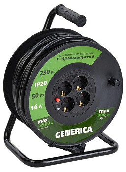 Удлинитель на катушке 4х50м 2P+PE 16А УК50 с термозащ. 3х1.5кв.мм GENERICA IEK WKP20-16-04-50-G Удлинитель на катушке 4х50м 2P+PE 16А УК50 с термозащ. 3х1.5кв.мм GENERICA IEK WKP20-16-04-50-G