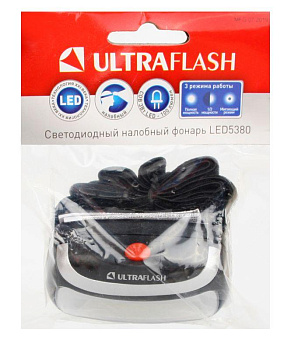 Фонарь налобный LED 5380 (3Вт COB LED 3 режима черн. пласт. пакет) Ultraflash 12870 Фонарь налобный LED 5380 (3Вт COB LED 3 режима черн. пласт. пакет) Ultraflash 12870
