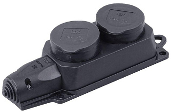 Розетка (колодка) 2-м Омега РБ32-1-0м IP44 с защ. крышкой каучук IEK PKR62-016-2-K02