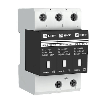 Ограничитель перенапряжения имп. ОПВ-В/3P In 30кА 400В EKF opv-b3 Ограничитель перенапряжения имп. ОПВ-В/3P In 30кА 400В EKF opv-b3