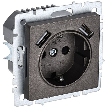 Розетка BRITE РЮш10-1-БрТБ 16А с USB A+A 2.1А с заземл. защ. шторки темн. бронза IEK BR-R14-16-U21-D21-K45
