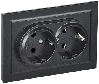 Розетка 2-м СП BRITE РС12-3-БрЧ 16А в сборе с заземл. без защ. шторок черн. IEK BR-R21-16-K02-F