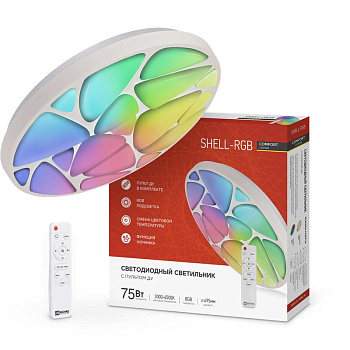 Светильник светодиодный COMFORT SHELL-RGB 75Вт 230В 3000-6500К 6000лм 495х85мм с пультом ДУ IN HOME 4690612044651 Светильник светодиодный COMFORT SHELL-RGB 75Вт 230В 3000-6500К 6000лм 495х85мм с пультом ДУ IN HOME 4690612044651