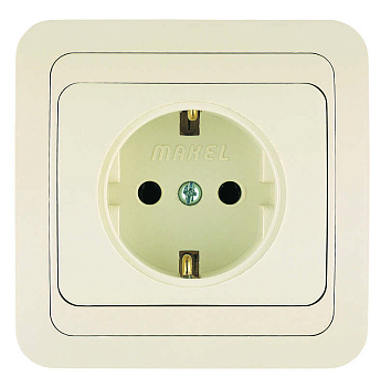 Розетка 1-м СП Mimoza 16А IP20 с заземл. крем./крем. Makel 25008