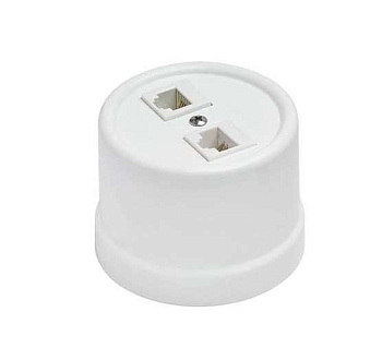 Розетка компьютерная 2-м ОП Лизетта RJ45 10А IP20 ретро кат.5E керамика бел. Bironi B1-302-01