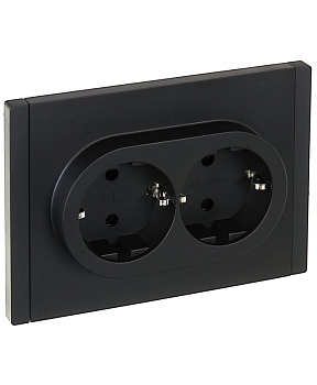 Розетка 2-м СП FORTE&PIANO FP123 16А с заземл. защ. шторки безвинт. крепл. черн. IEK FP-R24-16-1-K02