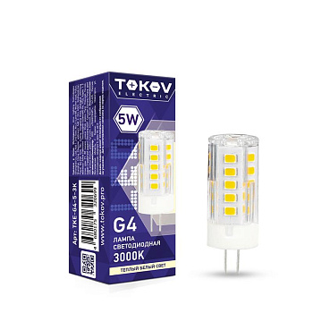 Лампа светодиодная 5Вт Capsule 3000К G4 220-240В TOKOV ELECTRIC TKE-G4-5-3K Лампа светодиодная 5Вт Capsule 3000К G4 220-240В TOKOV ELECTRIC TKE-G4-5-3K