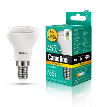 Лампа светодиодная LED6 R50/830/E14 6Вт 3000К тепл. бел. E14 455лм 220-240В Camelion 11658 Лампа светодиодная LED6 R50/830/E14 6Вт 3000К тепл. бел. E14 455лм 220-240В Camelion 11658