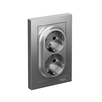 Розетка 2-м СП AtlasDesign 16А IP20 с заземл. в сборе сталь SchE ATN000924