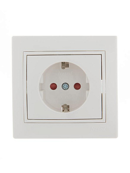 Розетка 1-м СП Mira 16А IP20 с заземл. защ. шторки с бел. вставкой керамика бел. LEZARD 701-0202-124