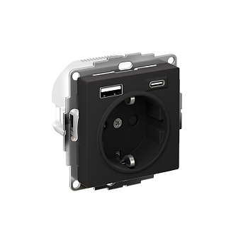 Розетка AtlasDesign 16А с 2-мя заряд. устройствами USB тип A+C 5В/2.4А 2х5В/1.2А механизм карбон SchE ATN001032