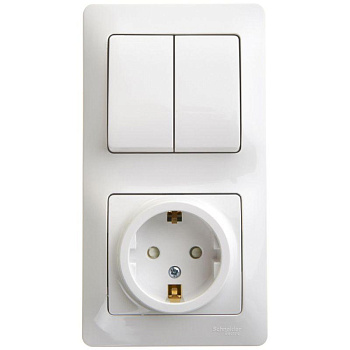 Блок комбинированный GLOSSA розетка защ. шторки с заземл.+ выкл. 2кл. бел. SchE GSL000174