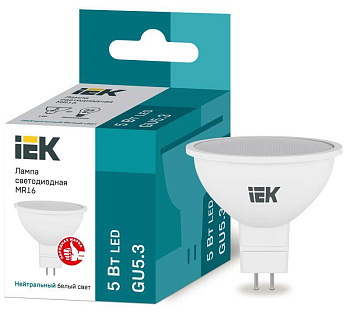 Лампа светодиодная ECO MR16 5Вт 4000К бел. GU5.3 450лм 230-240В IEK LLE-MR16-5-230-40-GU5 Лампа светодиодная ECO MR16 5Вт 4000К бел. GU5.3 450лм 230-240В IEK LLE-MR16-5-230-40-GU5